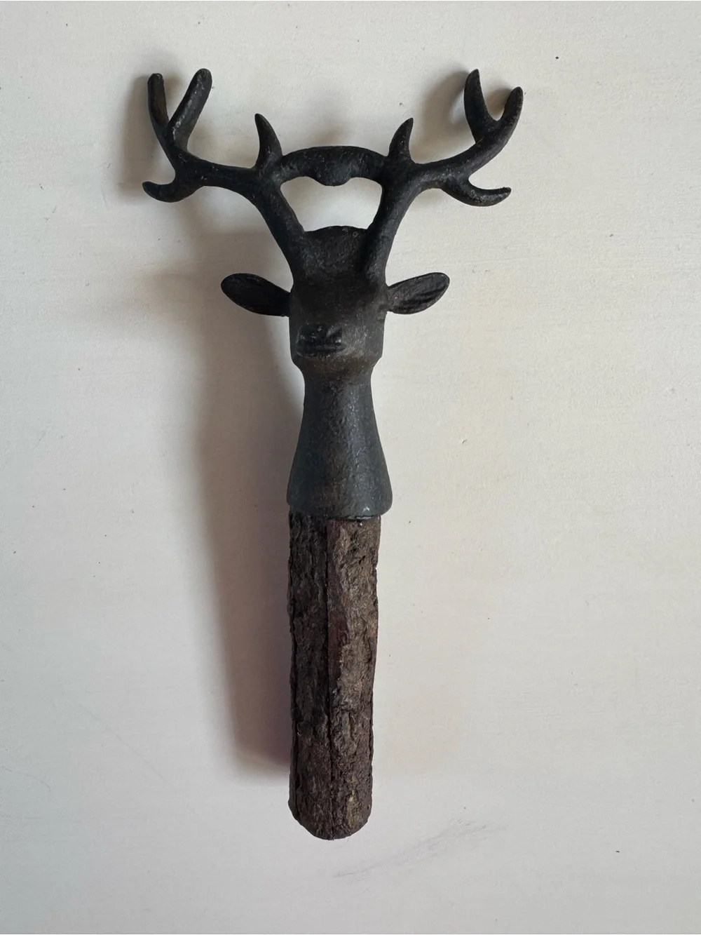 Rustic Deer Head bottle opener in dark and Brown wood handle vintage